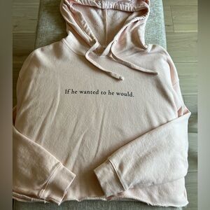Women's Pink Graphic Cropped Hoodie - If He Wanted To He Would